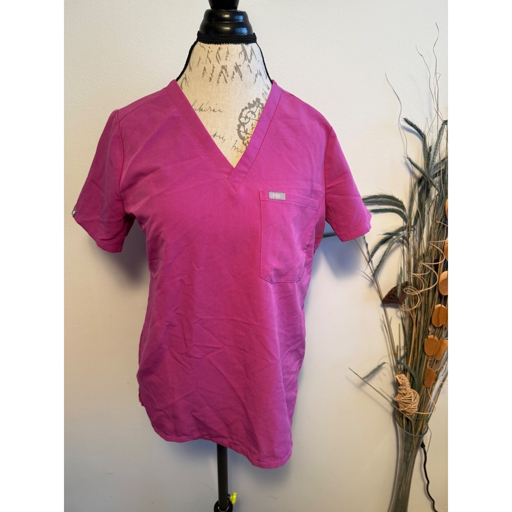 FIGS Women's V-Neck Scrub Top in Fuchsia